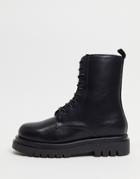 Truffle Collection Minimal Chunky Lace Up Boots In Black