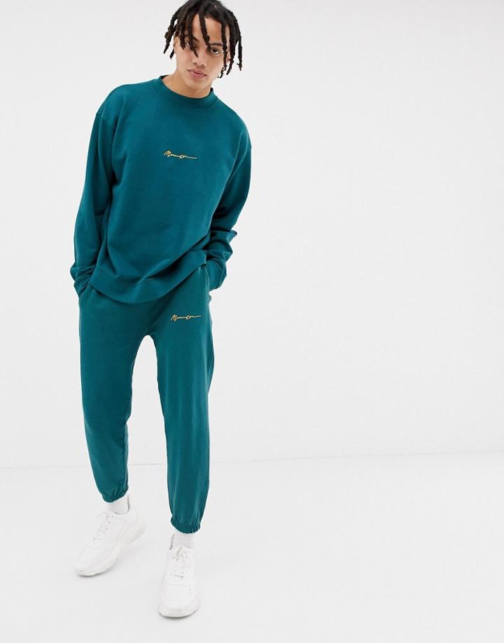 Mennace Joggers In Green With Script Logo - Green