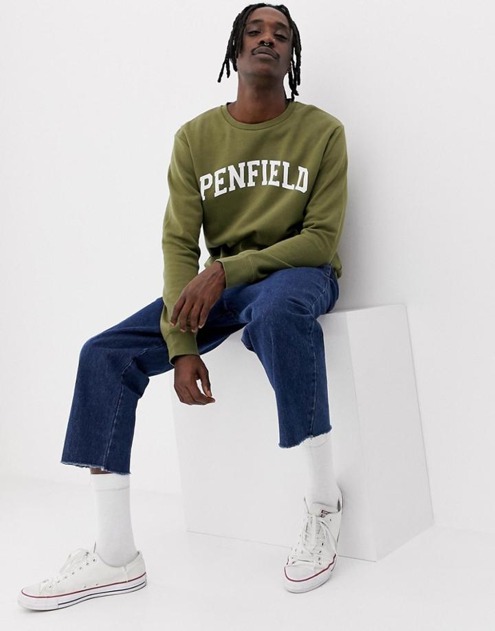 Penfield Stowe Collegiate Logo Crewneck Sweatshirt In Green - Green