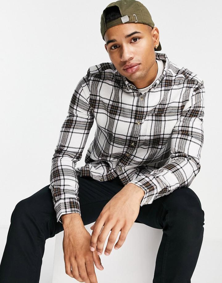 Asos Design Shirt In Ecru Check-neutral