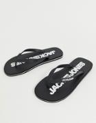 Jack & Jones Flip Flops With Branded Sole In Monochrome-black