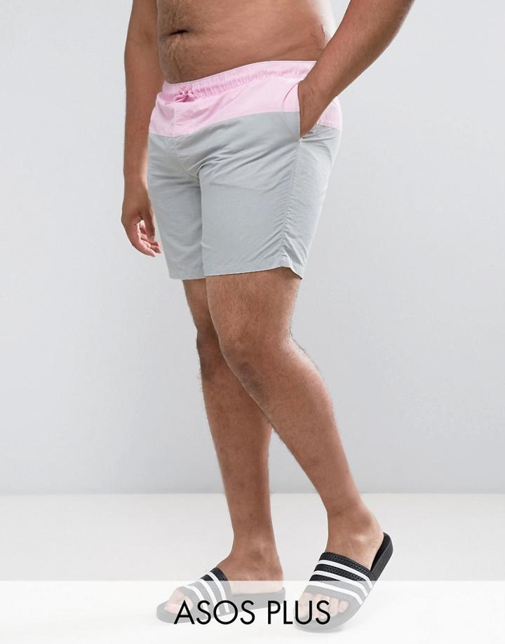Asos Plus Swim Shorts In Pink & Gray In Mid Length - Multi