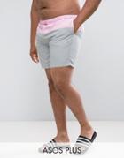 Asos Plus Swim Shorts In Pink & Gray In Mid Length - Multi