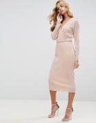 Asos Pencil Pliss Dress With Wrap Detail - Pink