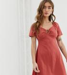 Asos Design Petite Slubby Mini Swing Dress With Faux Tortoiseshell Ring Detail - Red