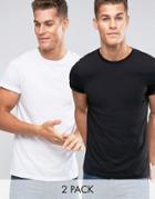 Asos 2 Pack T-shirt With Roll Sleeve In Black/white - Multi