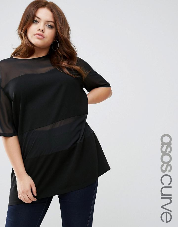 Asos Curve Tunic In Sheer Mesh - Black