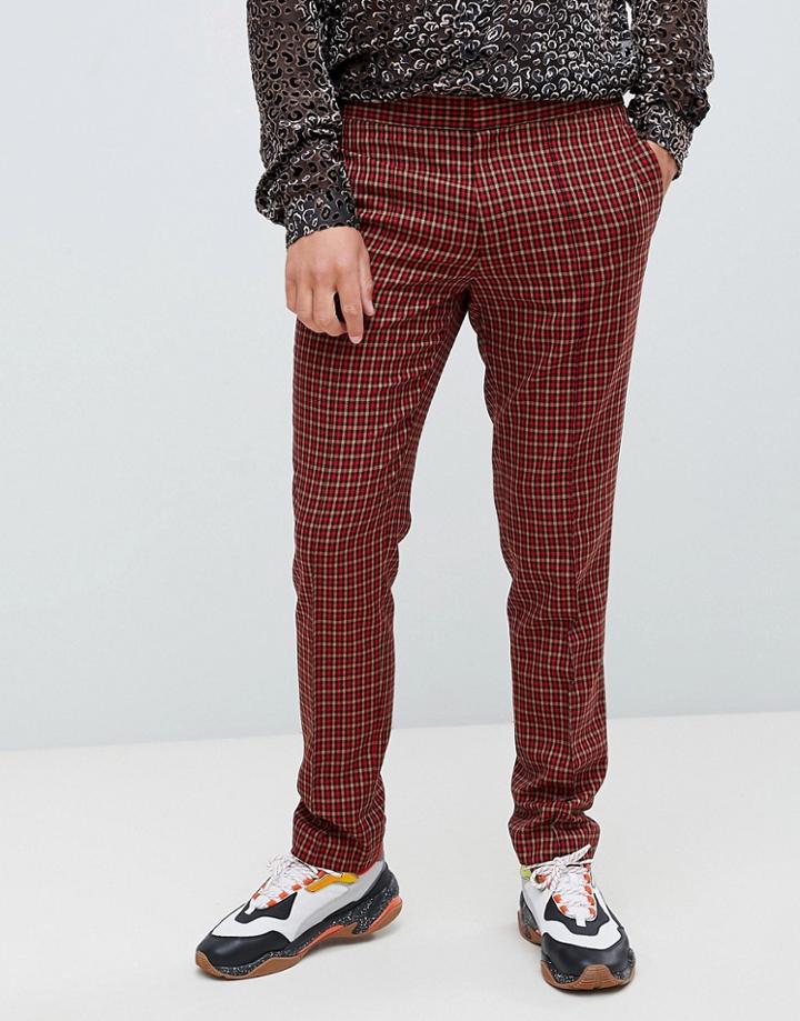 Asos Design Skinny Smart Pants In Micro Red And Orange Check - Red