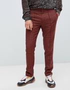 Asos Design Skinny Smart Pants In Micro Red And Orange Check - Red