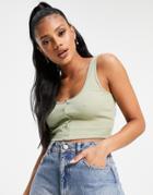 Asos Design Snaps Front Crop Tank In Olive-green