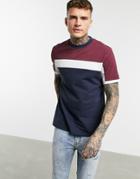 Asos Design Pique T-shirt With Contrast Panels In Navy