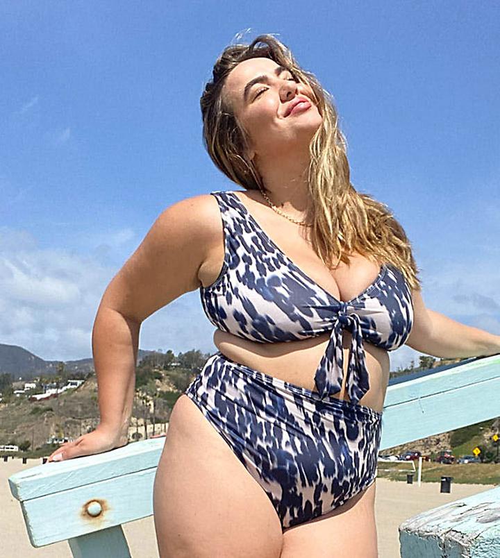 Asos Design Curve High Leg High Waist Bikini Bottom In Smudge Animal Print-multi
