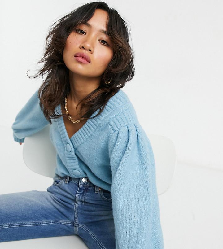 Y.a.s Petite Cardigan With Volume Sleeves In Blue-blues
