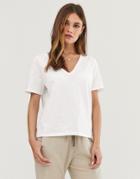 Asos Design T-shirt In Slubby Jersey With V-neck In White - White