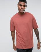 Asos Oversized Longline T-shirt In Red With Turn Up - Red