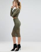 Missguided Holey Textured Skirt Co-ord - Green