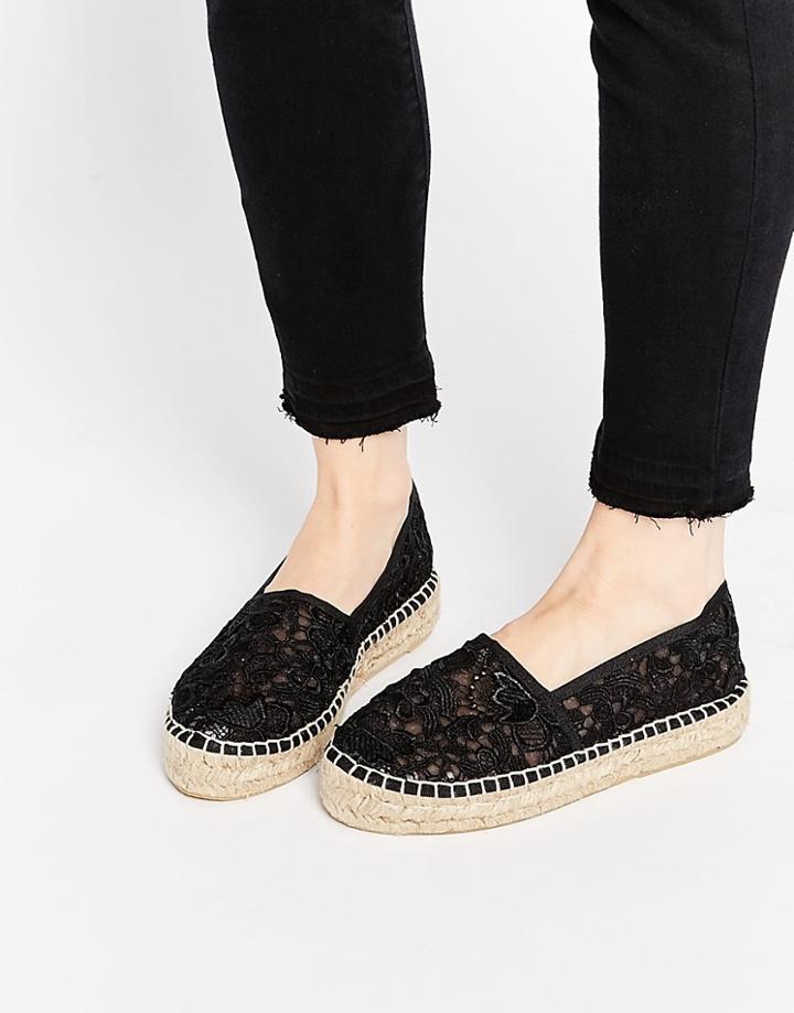 Carvela Super Lace Flatform Espadrilles - Black Fabric