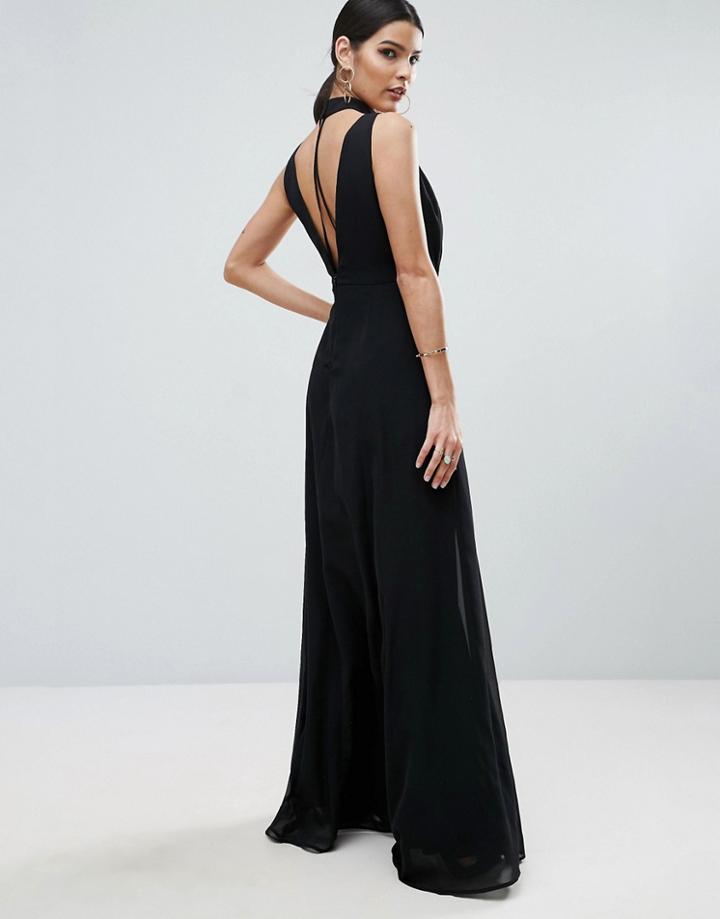 Asos Halter Floating Neck Strap Back Maxi Dress - Black