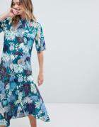 Monki Floral Print Midi Button Up Dress - Multi