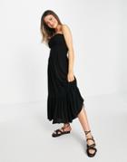 Asos Design Shirred Bodice Bandeau Midi Dress In Black