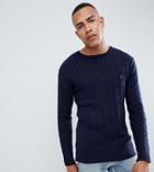 French Connection Tall 100% Cotton Logo Cable Knit Sweater-navy