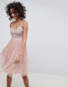 Needle & Thread Embellished Tulle Midi Dress With Cami Straps In Vintage Rose - Pink