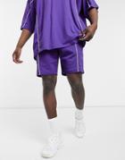 Asos Design Jersey Oversized Shorts In Bright Purple With Piping Details - Part Of A Set