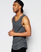 Asos Rib Longline Tank With Oil Wash And Curve Hem In Black - Black