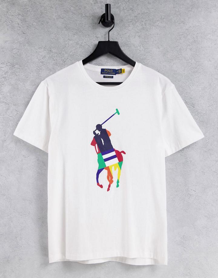 Polo Ralph Lauren Large Rainbow Player Logo T-shirt In White