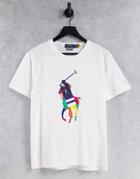 Polo Ralph Lauren Large Rainbow Player Logo T-shirt In White
