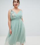 Little Mistress Plus Floral Applique Midi Dress - Green