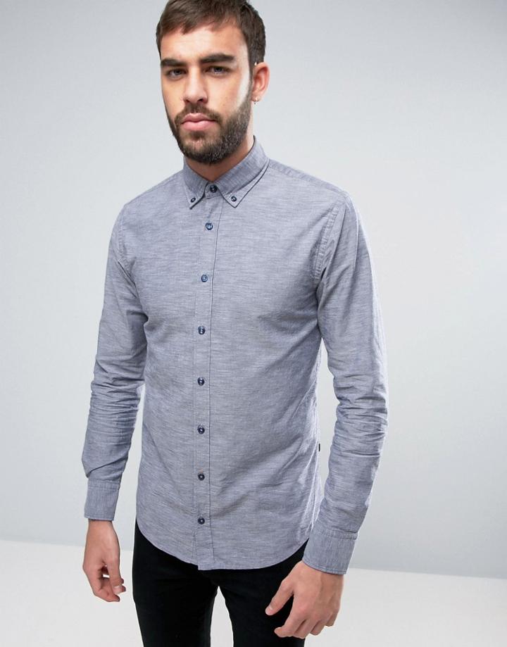 Boss Orange By Hugo Boss Buttondown Shirt Slim Fit 2 Color Weave In Navy - Navy
