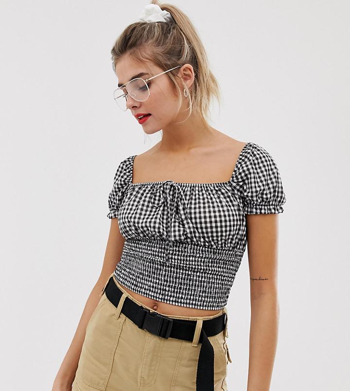 Bershka Sweetheart Top In Gingham-multi