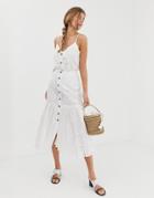 Asos Design Broderie Midi Skirt With Dropped Waist - White