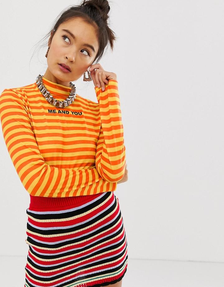 The Ragged Priest Stripe Top With High Neck - Orange