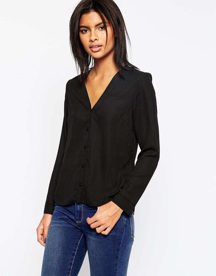 Asos V Neck Blouse - Black