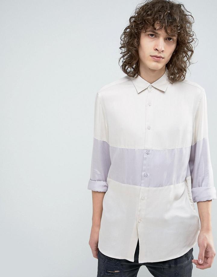 Asos Regular Fit Viscose Horizontal Cut And Sew Shirt In Dusty Pink - Pink