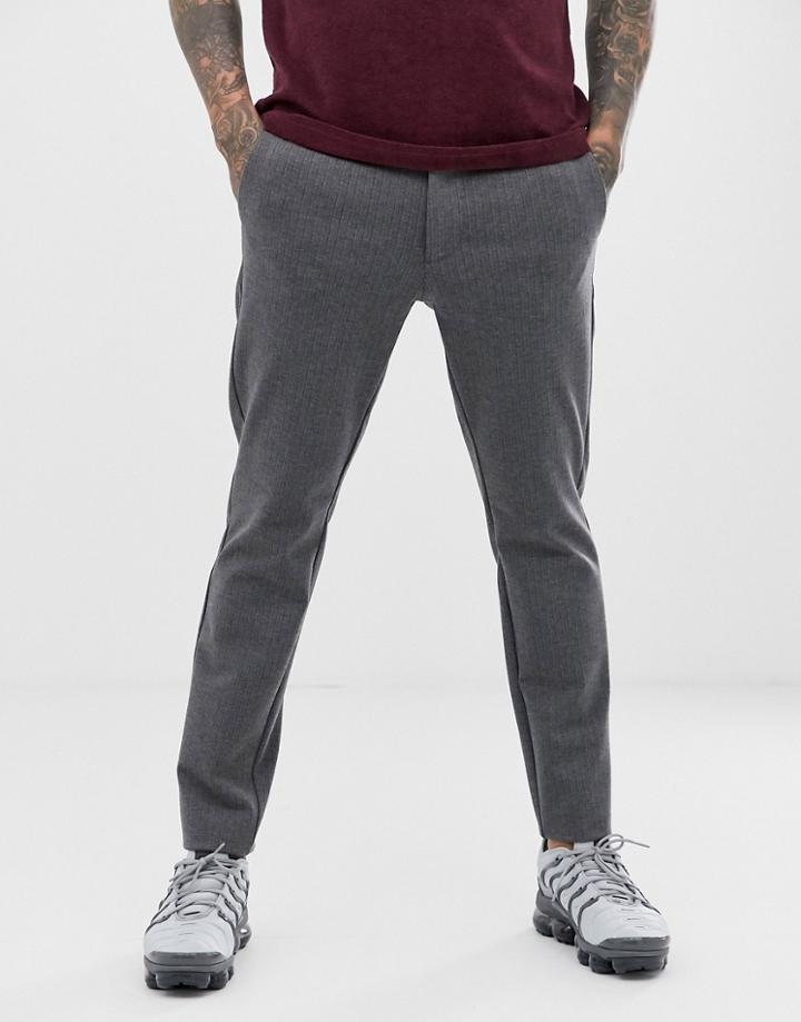 Only & Sons Slim Fit Pinstripe Smart Pants In Gray - Gray