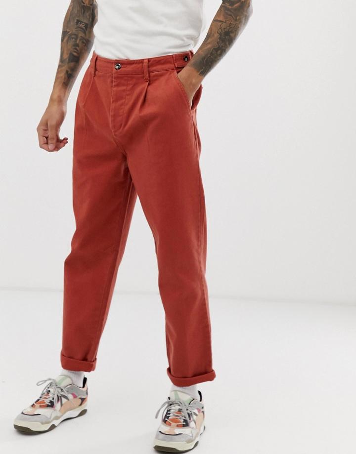 Asos Design Relaxed Utility Pants With Side Adjusters In Heavyweight Fabric - Brown