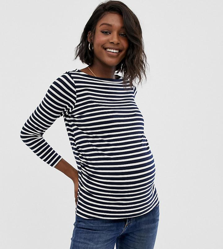 Asos Design Maternity Stripe Slouchy Long Sleeve T-shirt In Stripe - Multi