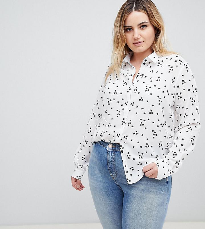 Asos Design Curve Shirt In Star Print - Multi