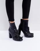 Lost Ink Black Bow Heeled Ankle Boots - Black