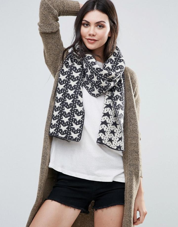 Alice Hannah Vertical Star Jacquard Scarf - Black
