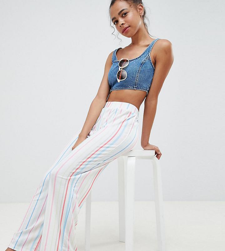 Asos Design Petite Pull On Straight Leg Pants In Candy Stripe - Multi