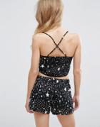 Rock & Religion Cross Back Star Print Cami Crop Top - Black