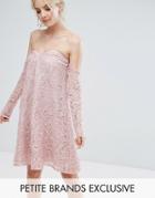 Chi Chi London Petite Off Shoulder Smock Dress In Floral Sequin - Purple