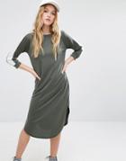Daisy Street 3/4 Sleeve T-shirt Dress With Contrast Arm Tape Detail - Khaki