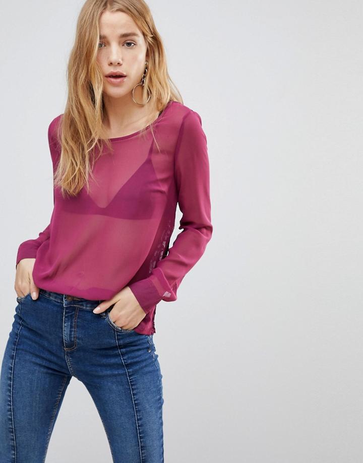 Qed London Sheer Blouse - Purple