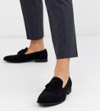 Asos Design Wide Fit Tassel Loafers In Black Faux Suede
