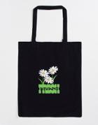 Asos Design Lightweight Cotton Tote Bag With Floral Print In Black - Black